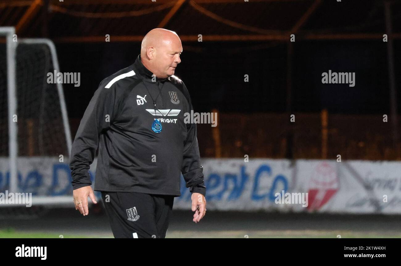 Ballymena Showgrounds, Ballymena, County Antrim, Northern Ireland, UK. 23 Aug 2022. Danske Bank Premiership – Ballymena United 1 Cliftonville 2. Irish League manager, Ballymena United manager David Jeffrey. Stock Photo