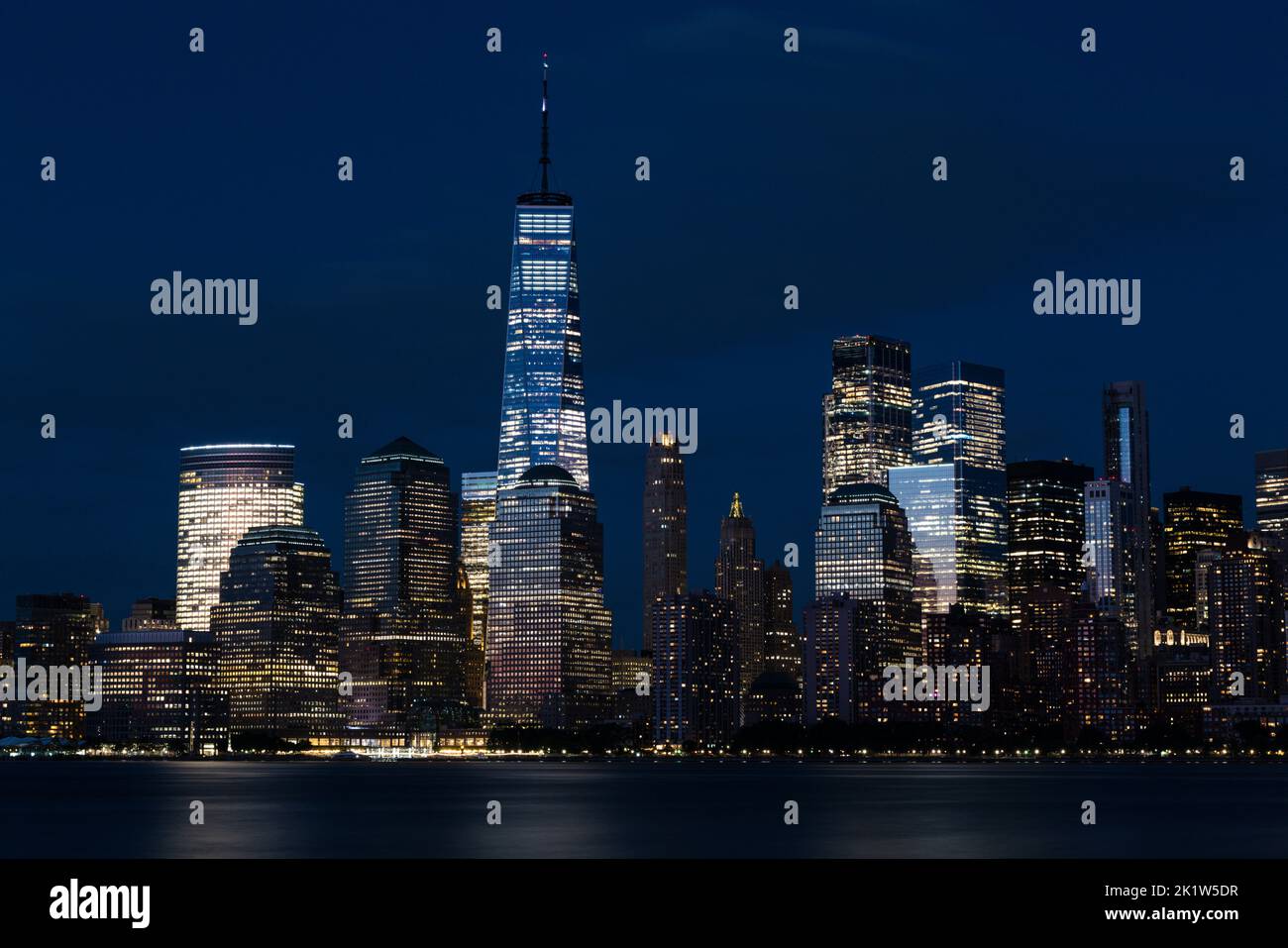 New York City skyline at night. View from Hudson river, New York, USA ...