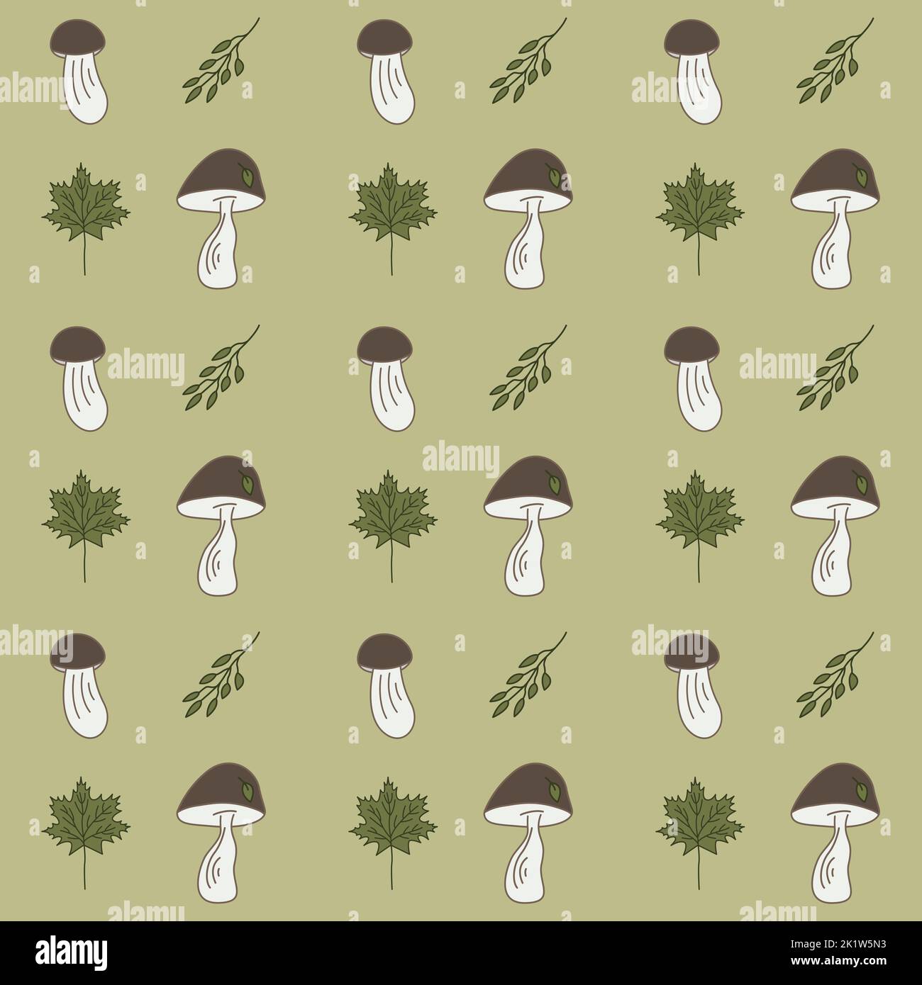 Autumn aesthetics forest pattern. Different cartoon mushrooms and