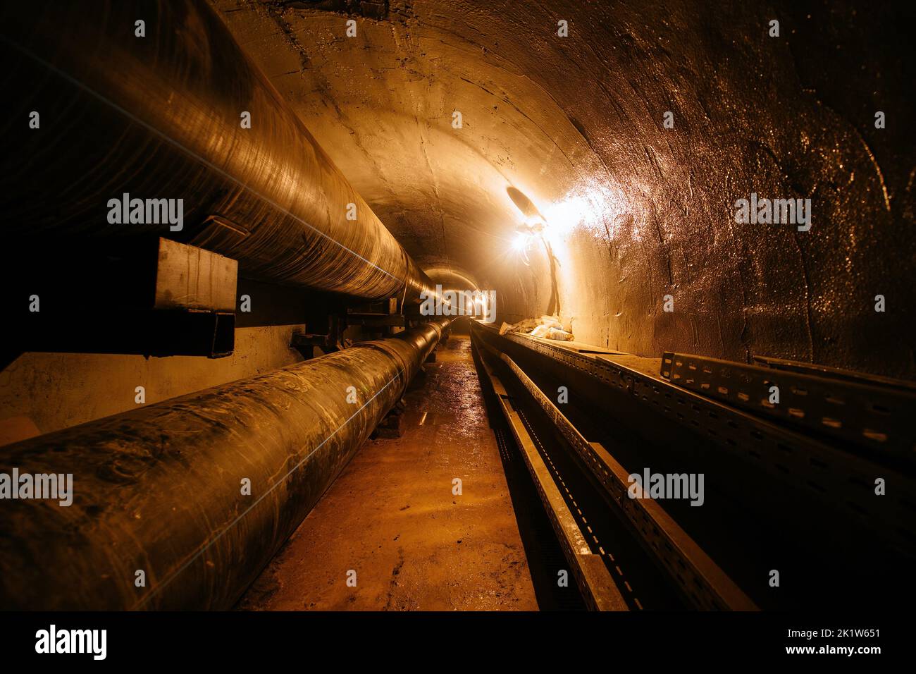 Vaulted concrete underground tunnel of sewer, heating duct or water