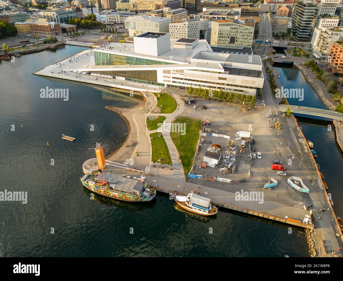 Aerial photo Oslo Opera House and public park space Stock Photo