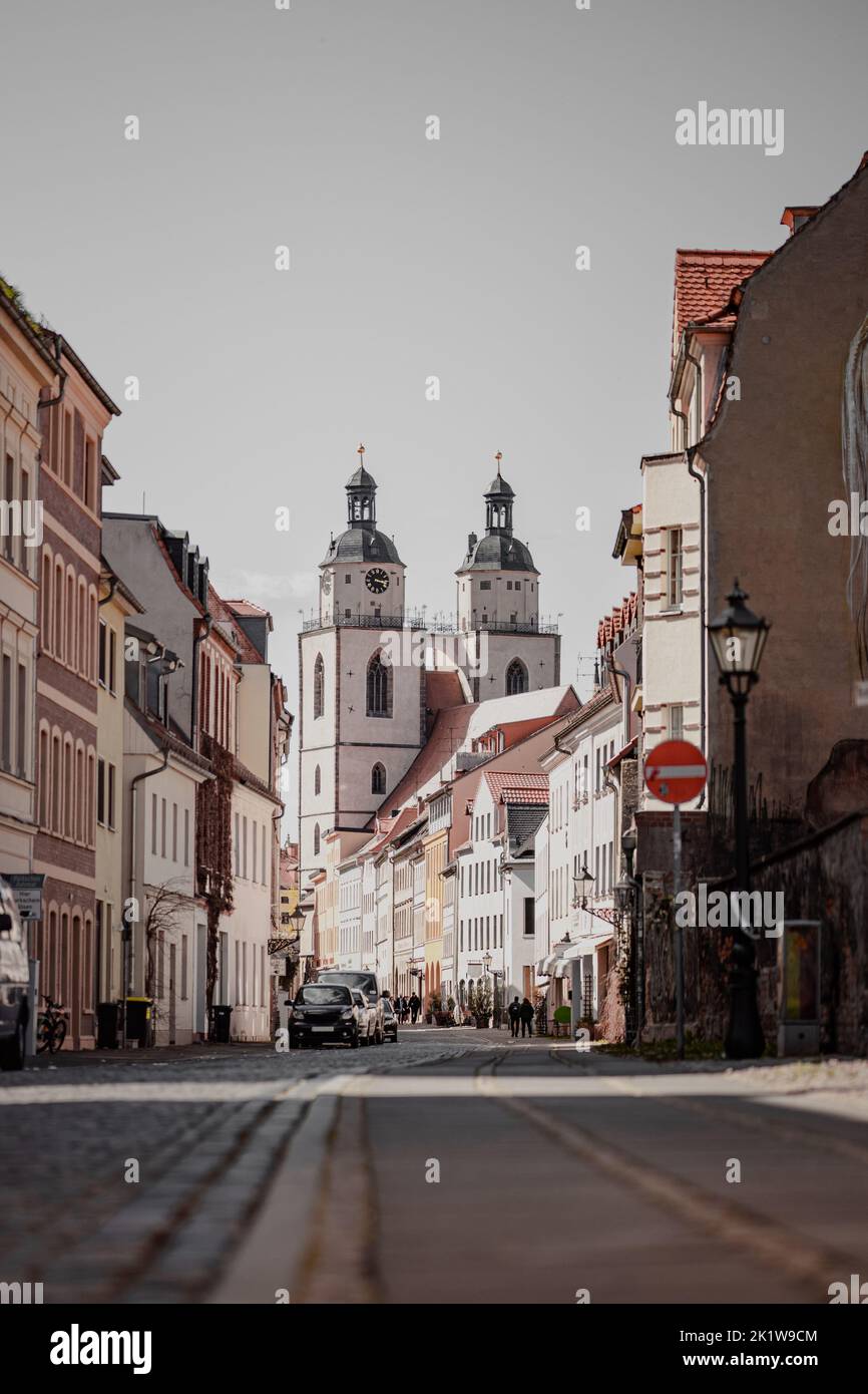 A vertical shot of the City Church of St. Mary in Lutherstadt, Wittenberg Stock Photo