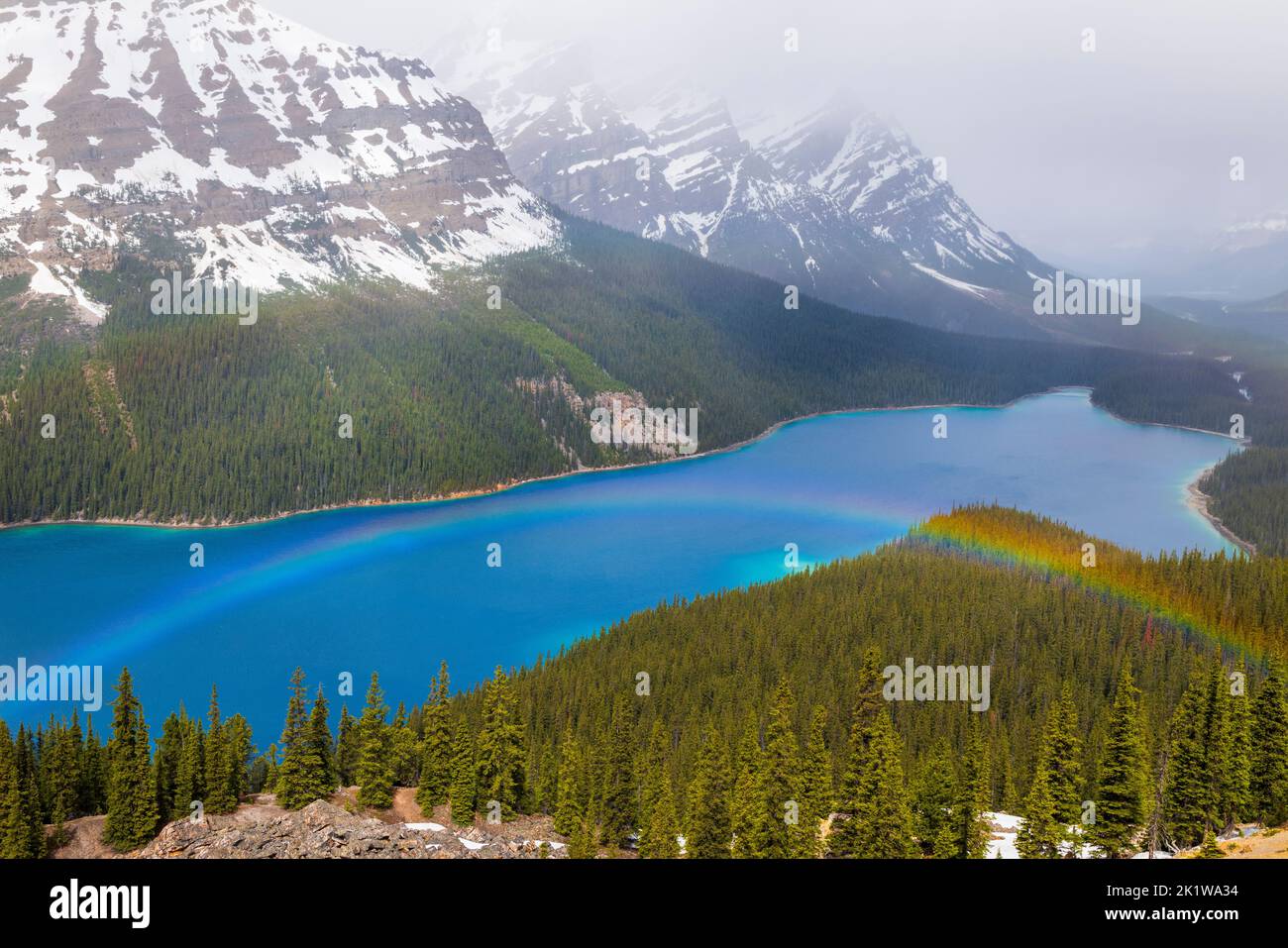 Rainbow over Peyto Lake; Banff National Park; Alberta; Canada Stock Photo