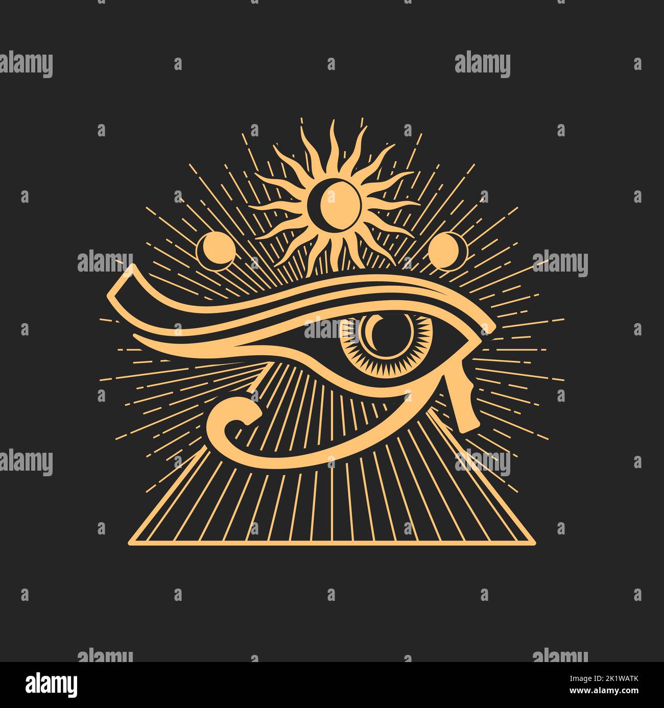 Wedjat, Eye of Horus, ancient Egyptian symbol of protection, royal power and good health. Eye of Ra, vector occult and esoteric magic symbol Stock Vector