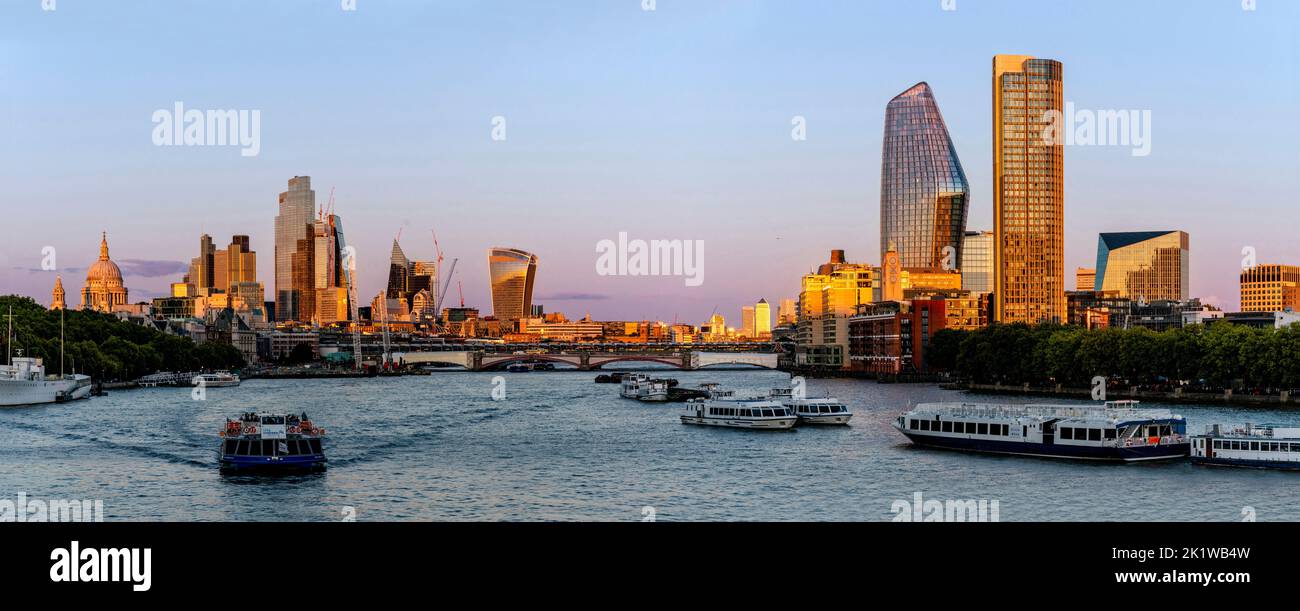The London Skyline and River Thames At Sunset, London, UK. Stock Photo