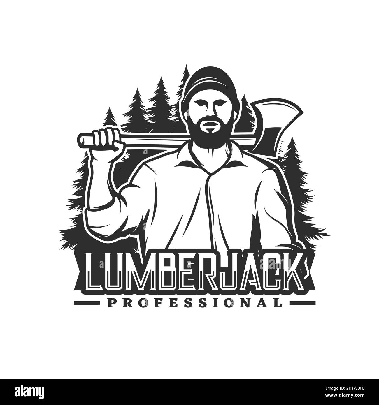 Lumberjack icon. Forestry, logging and timber trade industry monochrome vector emblem, label or