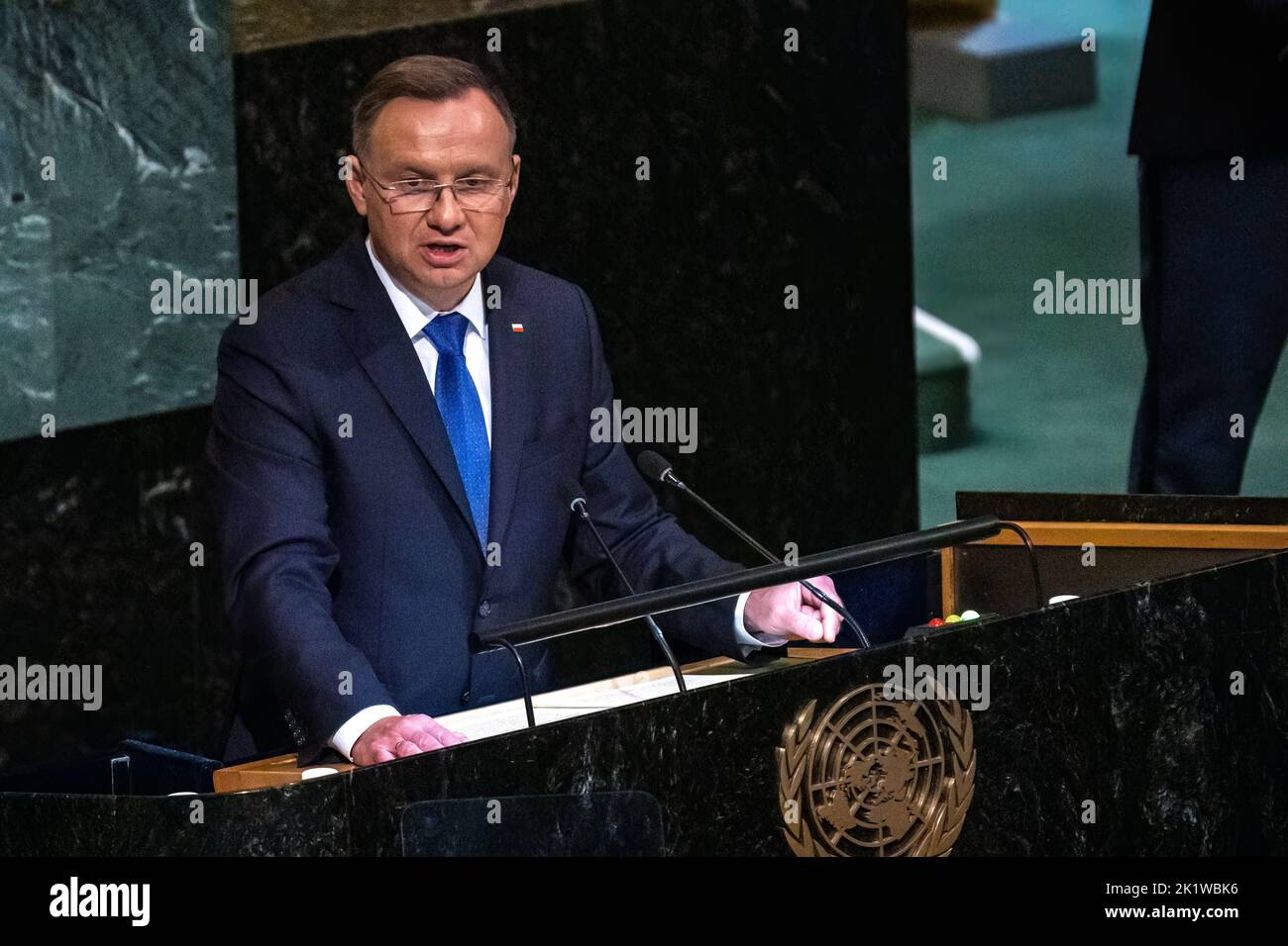 New York, USA. 20th Sep, 2022.  Polish president Andrzej Duda addresses the General Debate of the 77th United Nations General Assembly. Credit: Enrique Shore/Alamy Live News Stock Photo