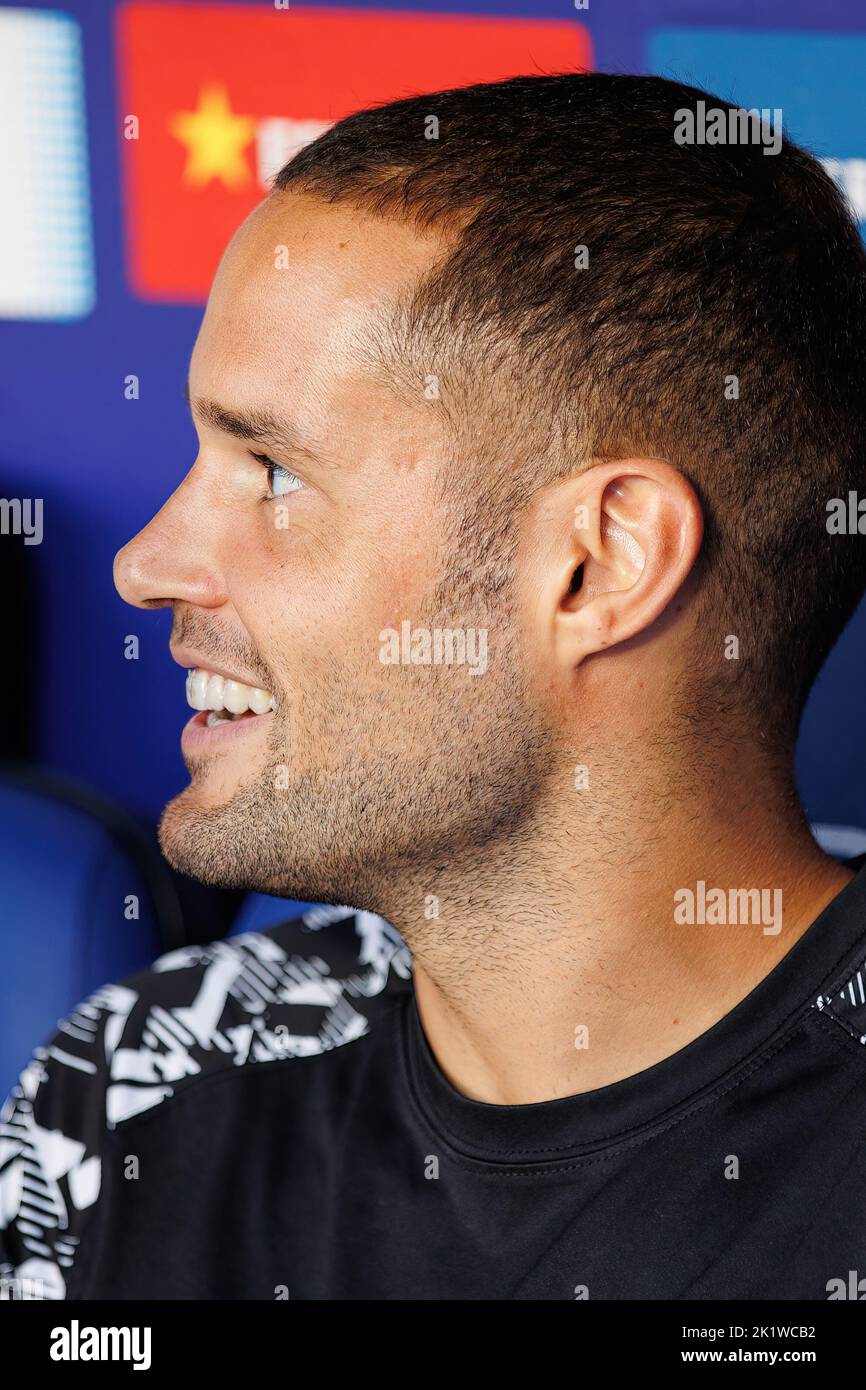 BARCELONA - AUG 19: Mario Suarez sits on the bench at the La Liga match between RCD Espanyol and Rayo Vallecano at the RCDE Stadium on August 19, 2022 Stock Photo