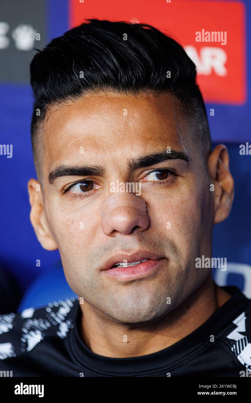 BARCELONA - AUG 19: Radamel Falcao sits on the bench at the La Liga match between RCD Espanyol and Rayo Vallecano at the RCDE Stadium on August 19, 20 Stock Photo