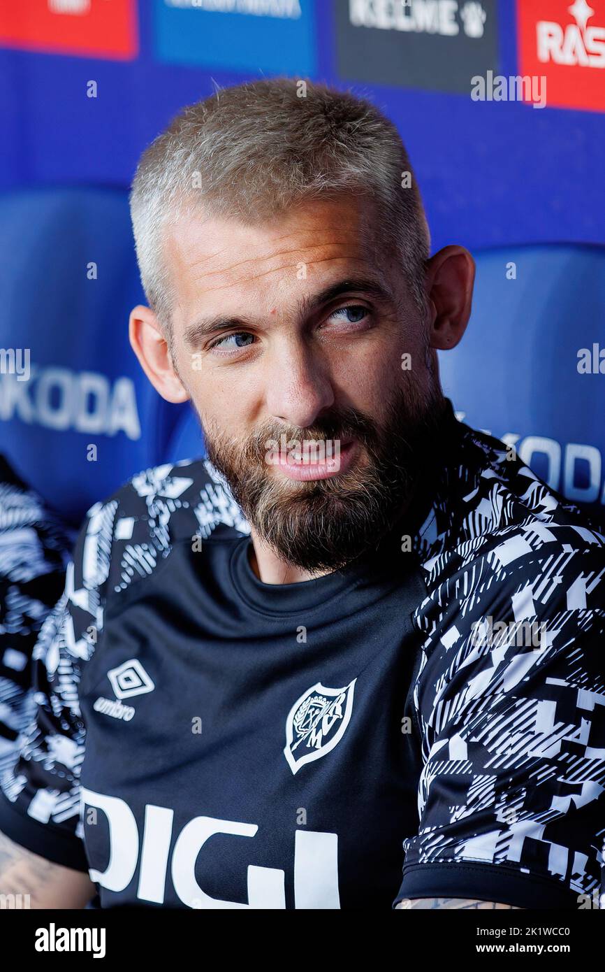 BARCELONA - AUG 19: Saveljich sits on the bench at the La Liga match between RCD Espanyol and Rayo Vallecano at the RCDE Stadium on August 19, 2022 in Stock Photo