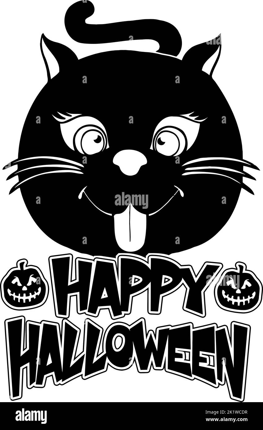 happy halloween with cute black cat Stock Vector Image & Art - Alamy