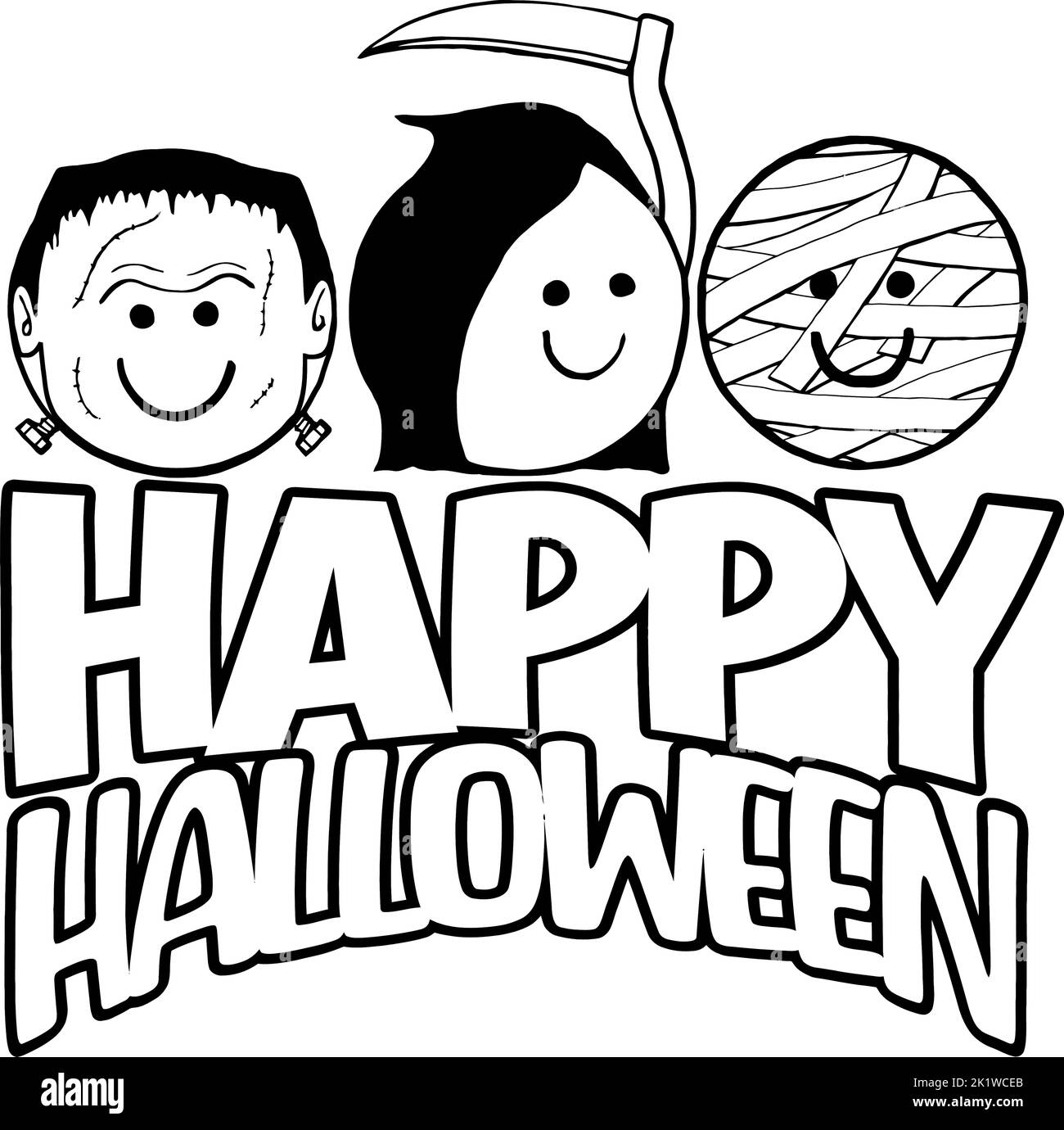 happy halloween with smiley face monsters Stock Vector