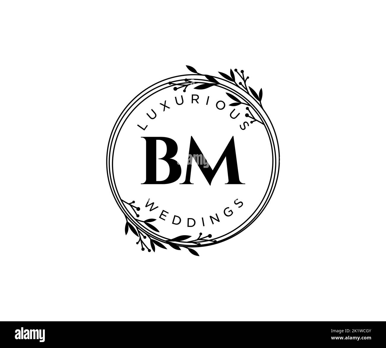 BM Initials letter Wedding monogram logos template, hand drawn modern minimalistic and floral templates for Invitation cards, Save the Date, elegant Stock Vector