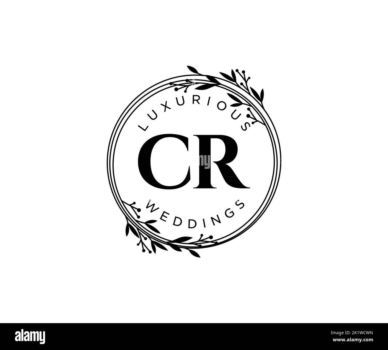 CR Initials letter Wedding monogram logos template, hand drawn modern minimalistic and floral templates for Invitation cards, Save the Date, elegant Stock Vector