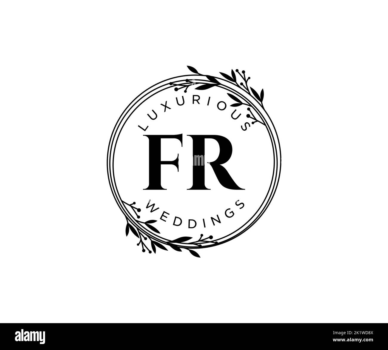 FR Initials letter Wedding monogram logos template, hand drawn modern minimalistic and floral templates for Invitation cards, Save the Date, elegant Stock Vector