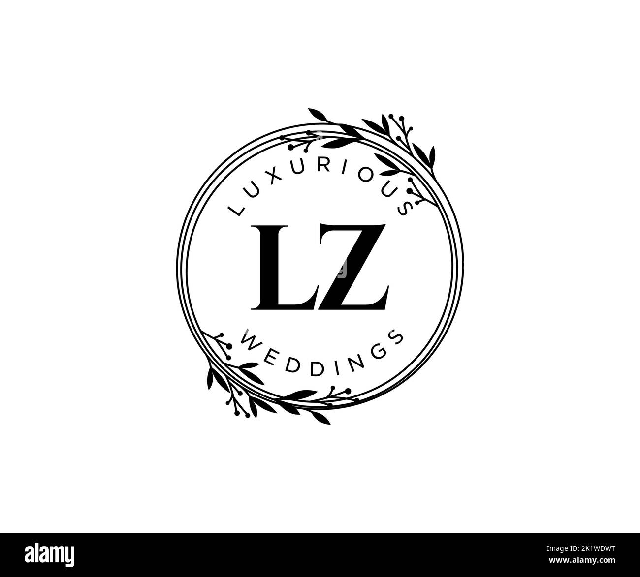 LZ Initials letter Wedding monogram logos template, hand drawn modern minimalistic and floral templates for Invitation cards, Save the Date, elegant Stock Vector
