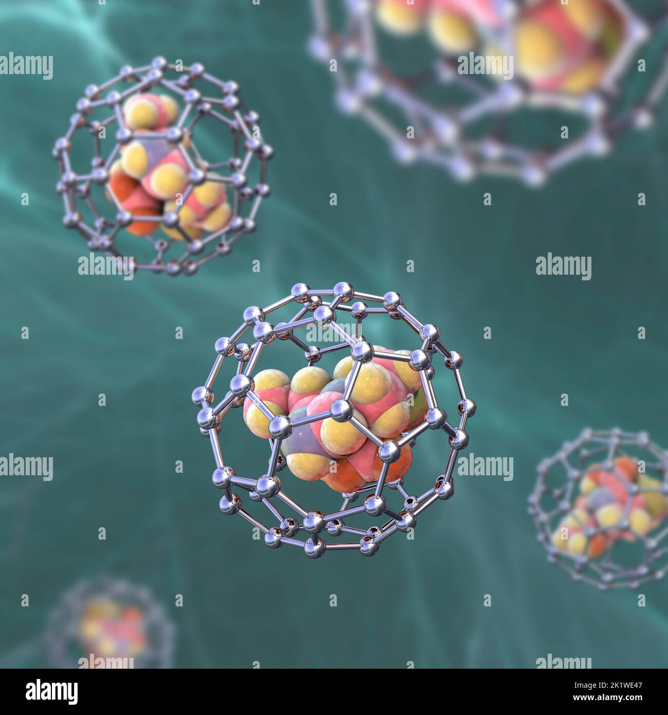 Nanoparticles in drug delivery, conceptual illustration Stock Photo