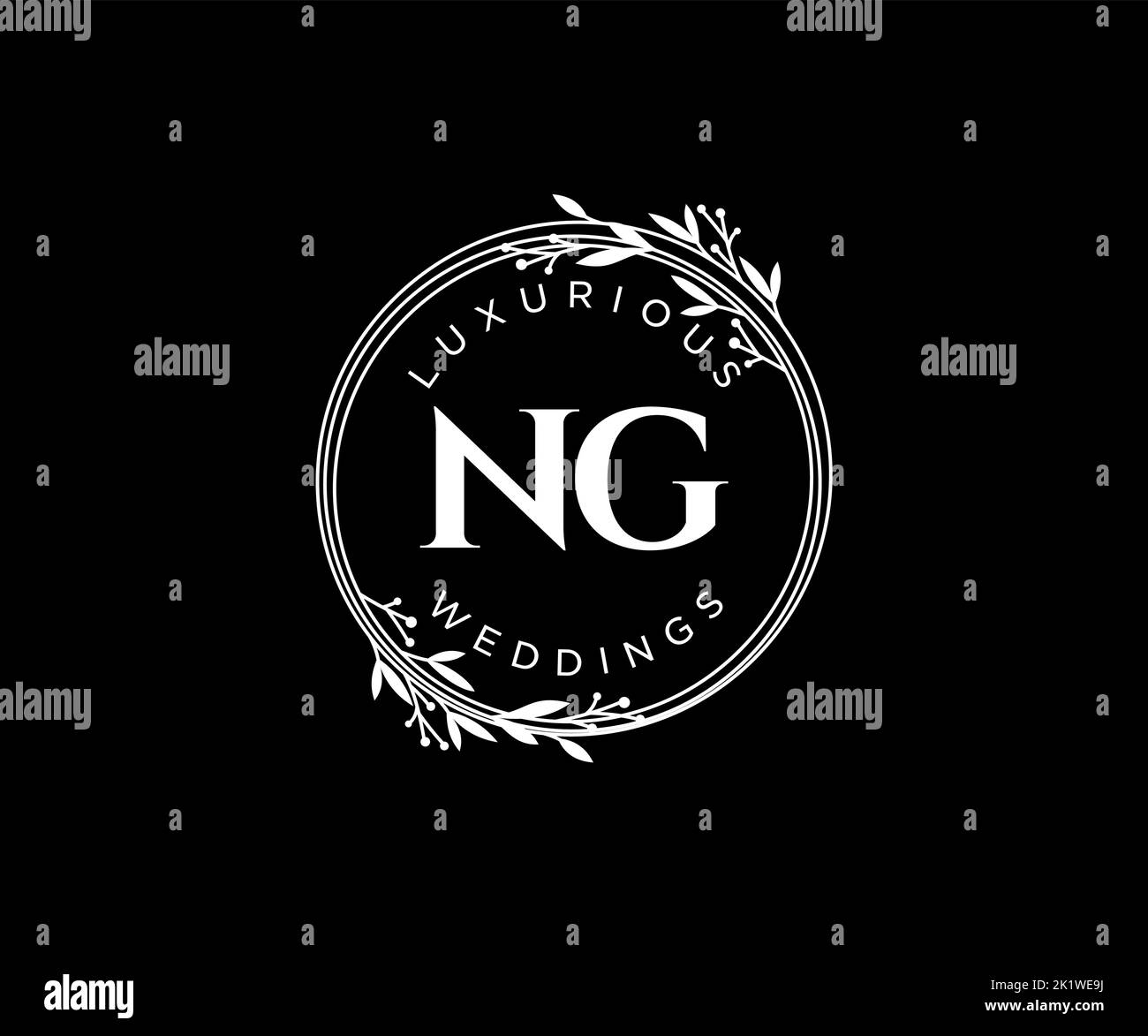 NG Initials letter Wedding monogram logos template, hand drawn modern minimalistic and floral templates for Invitation cards, Save the Date, elegant Stock Vector