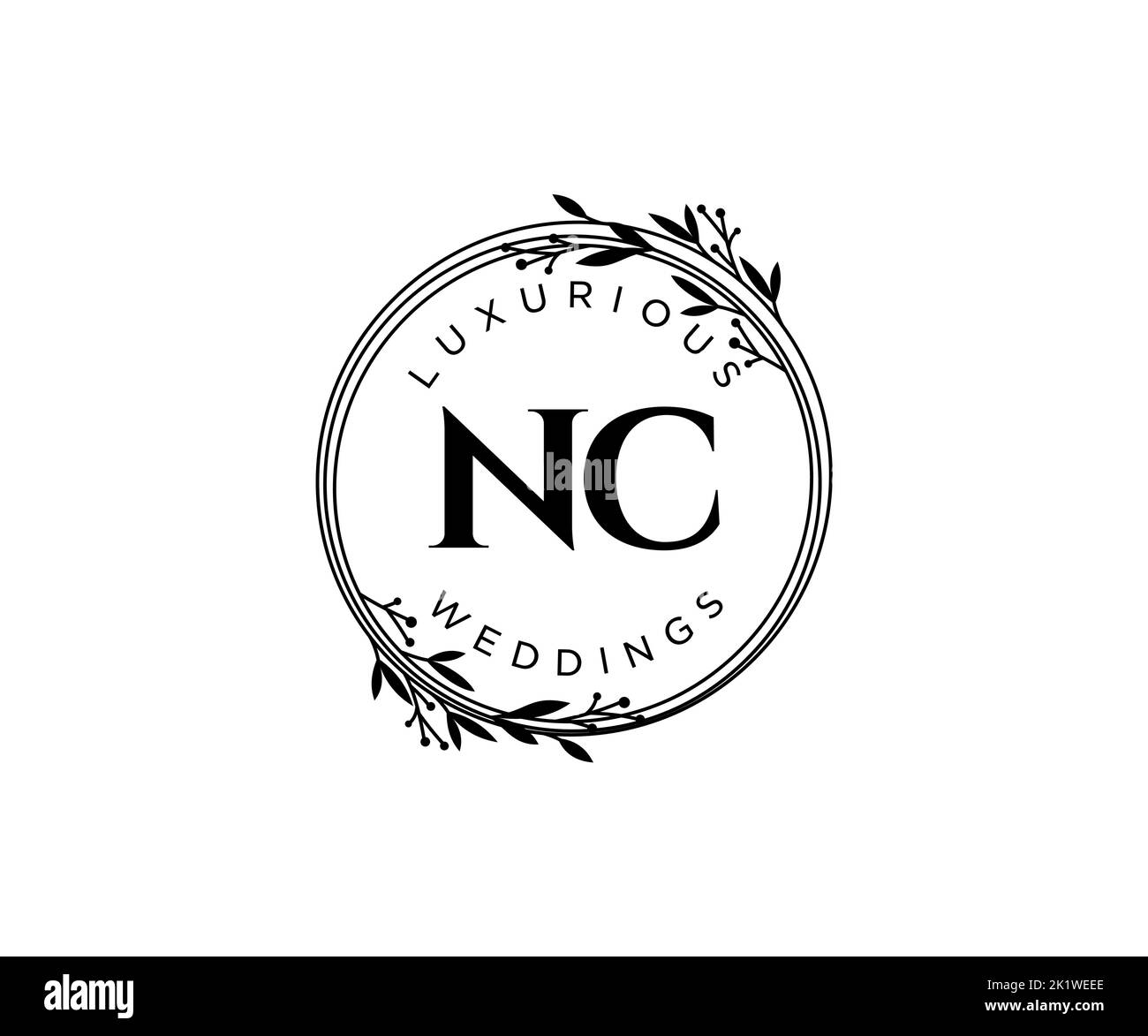 NC Initials letter Wedding monogram logos template, hand drawn modern minimalistic and floral templates for Invitation cards, Save the Date, elegant Stock Vector