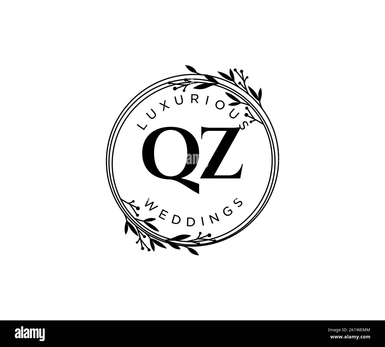 QZ Initials letter Wedding monogram logos template, hand drawn modern minimalistic and floral templates for Invitation cards, Save the Date, elegant Stock Vector