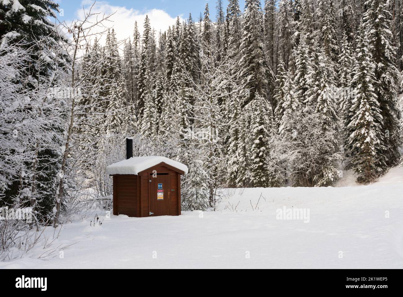 A picnic site along the Maligne Lake road in winter,Jasper National Park, Alberta, Canada. Stock Photo