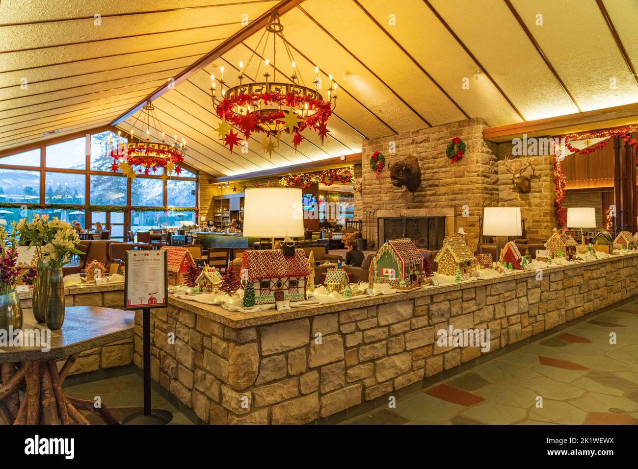 Christmas decor at Jasper Park Lodge, Jasper National Park, Alberta, Canada. Stock Photo