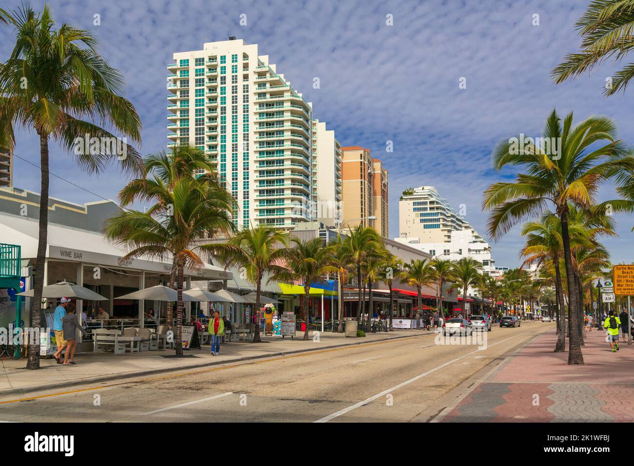 A downtown street scene with buildings in Fort Lauderdale, Florida, USA ...