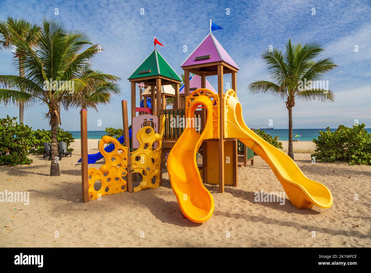 A children's play structure at Las Olas beach in Fort Lauderdale, Florida, USA. Stock Photo