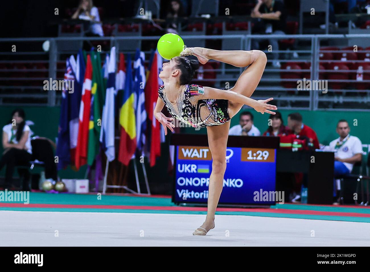Raffaeli Sofia (ITA) seen during the ball routine at the Rhythmic Gymnastics FIG World Championships 2022, Armeec Arena in Sofia. Stock Photo