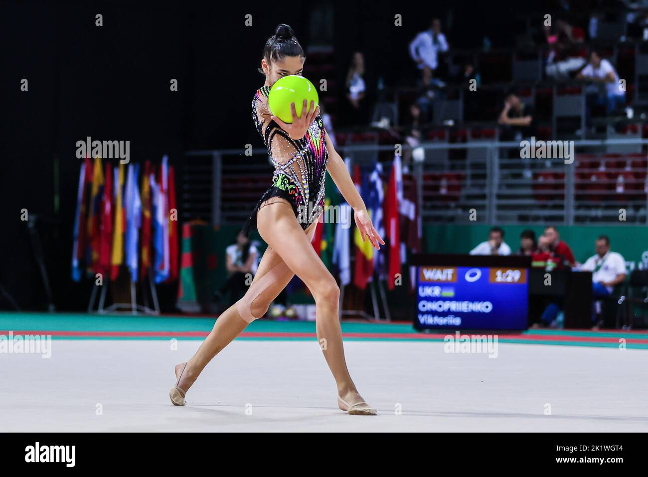 Raffaeli Sofia (ITA) seen during the ball routine at the Rhythmic Gymnastics FIG World Championships 2022, Armeec Arena in Sofia. Stock Photo