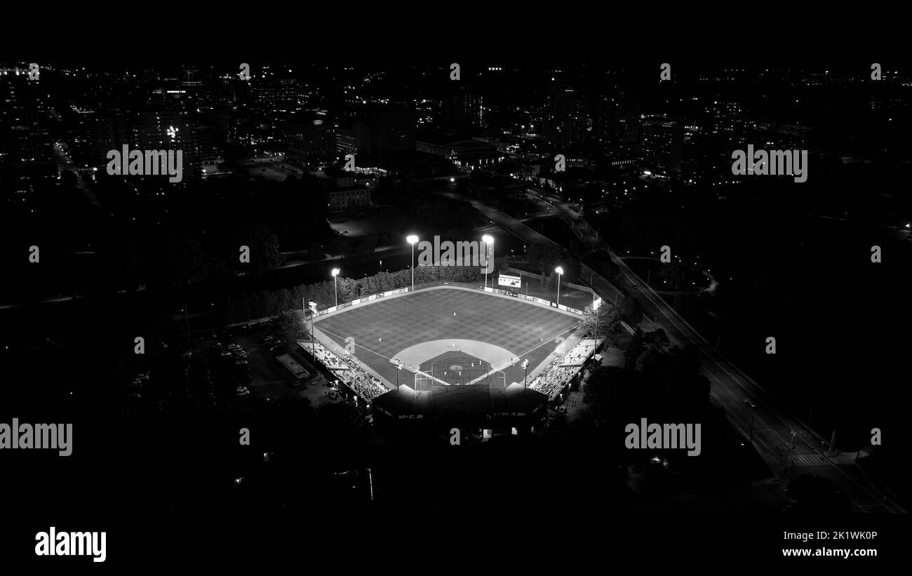 Sept 20 2022, Labatt park at night Aerial in London Ontario Canada