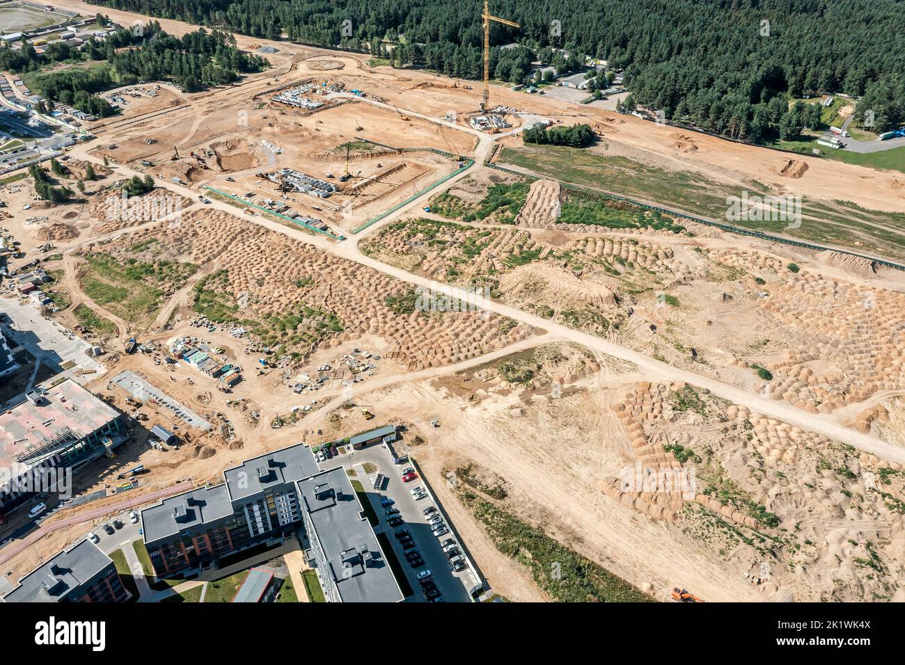aerial view of construction site. foundations for new buildings. city development project. Stock Photo
