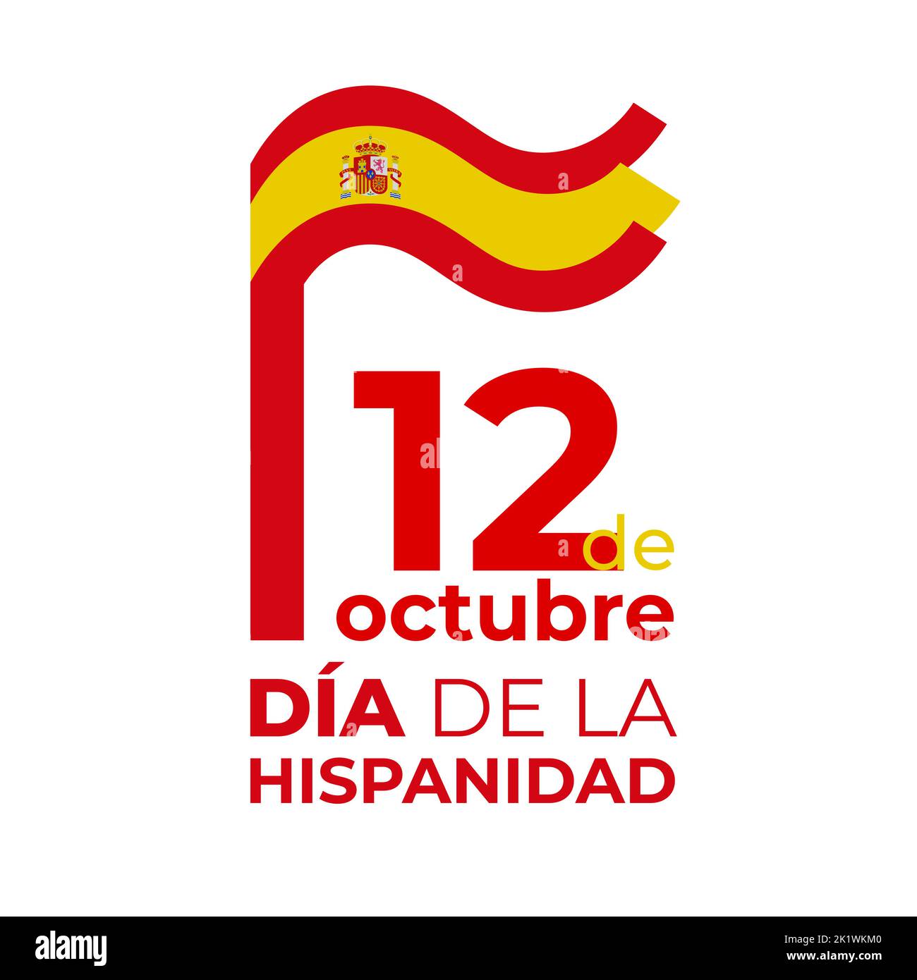 October 12, spain national day. Vector template with wavy spanish flag in simple concise style