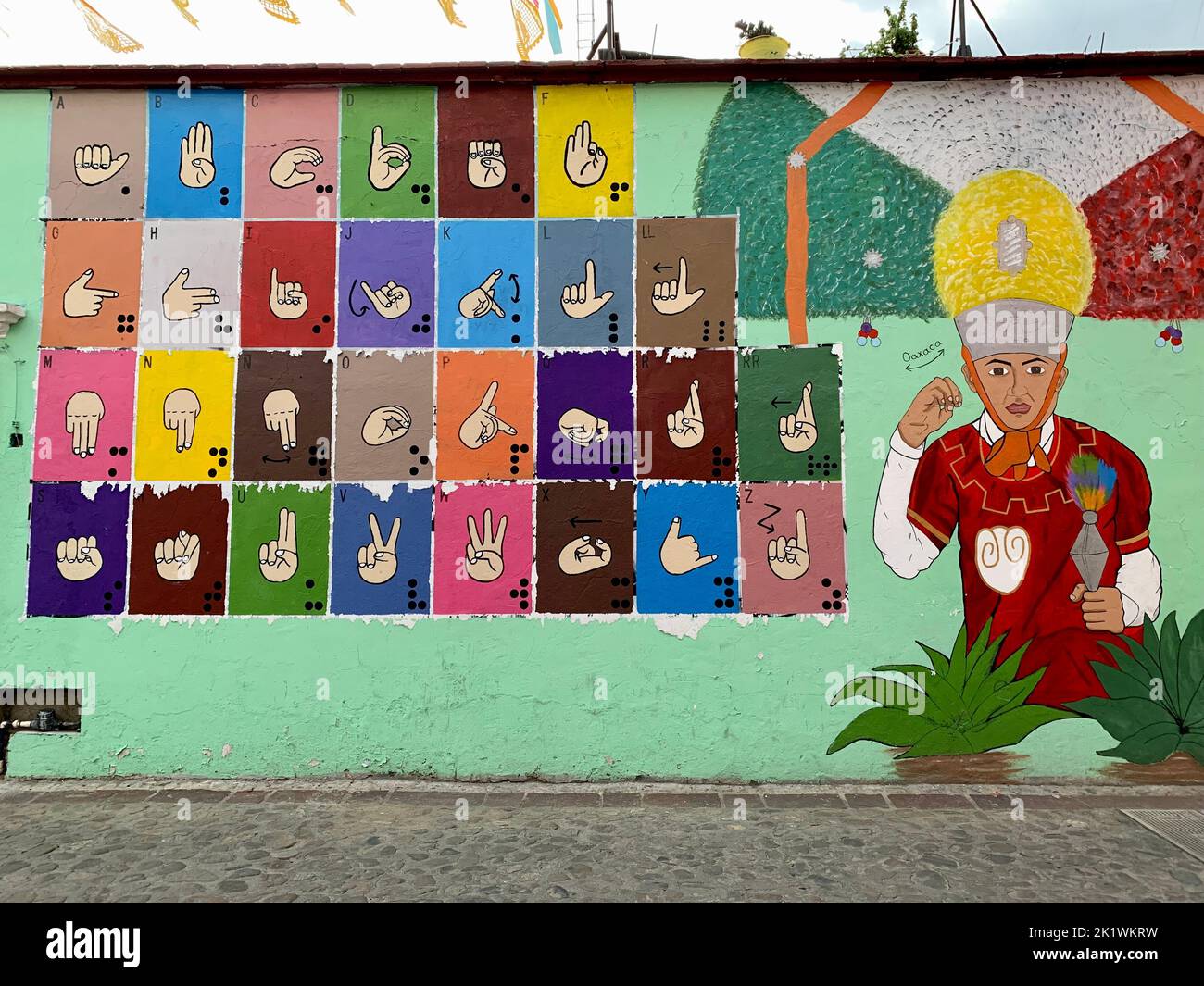 Indigenous sign language on a wall, Oaxaca , Mexico Stock Photo