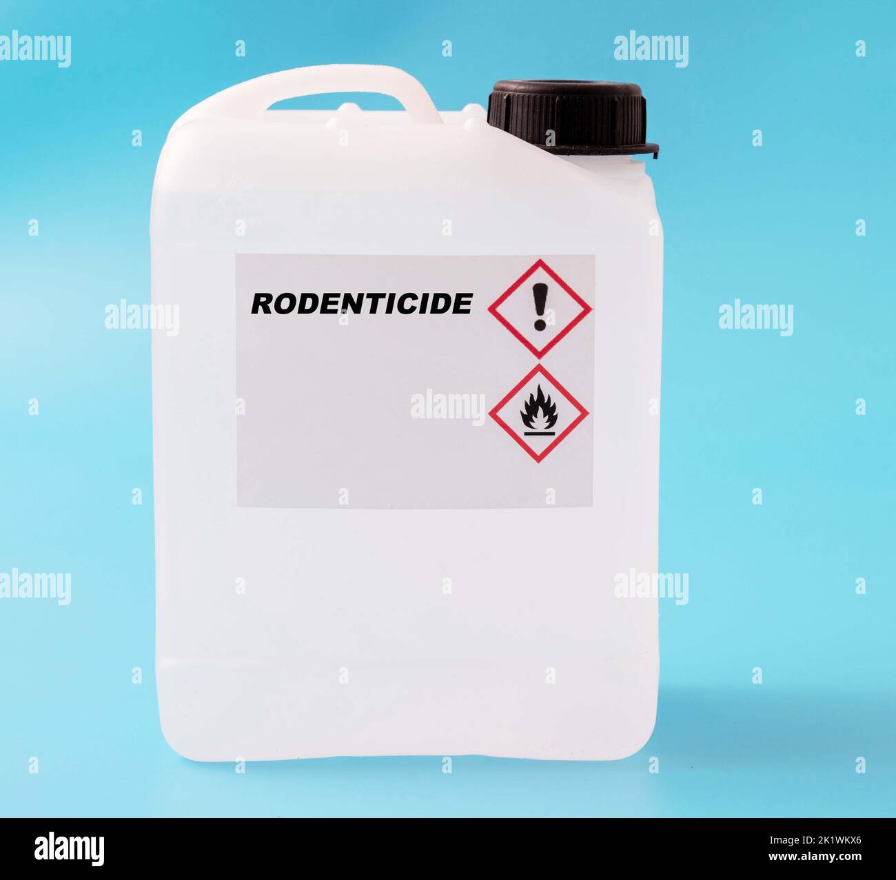 Rodenticide in a plastic canister, conceptual image Stock Photo