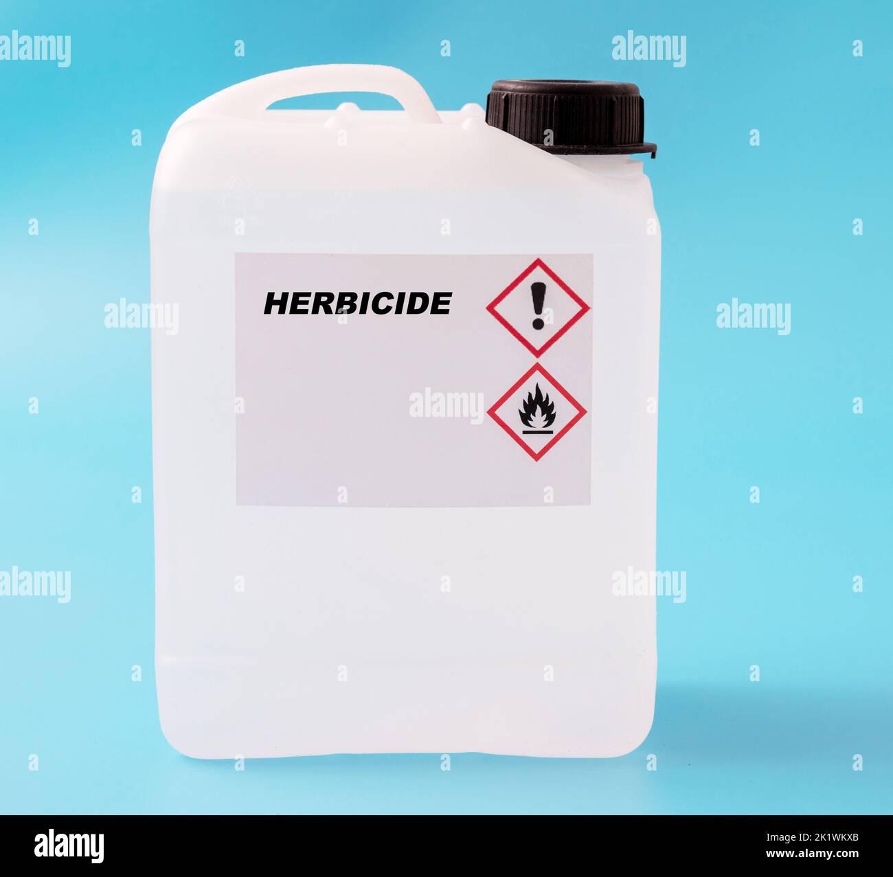Herbicide in a plastic canister, conceptual image Stock Photo