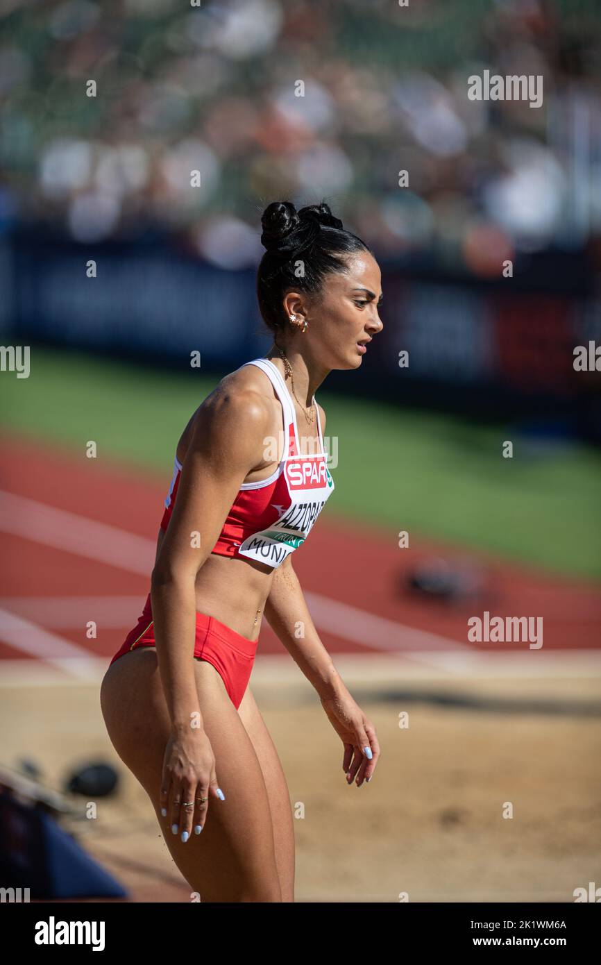 Claire Azzopardi participating in the long jump of the European