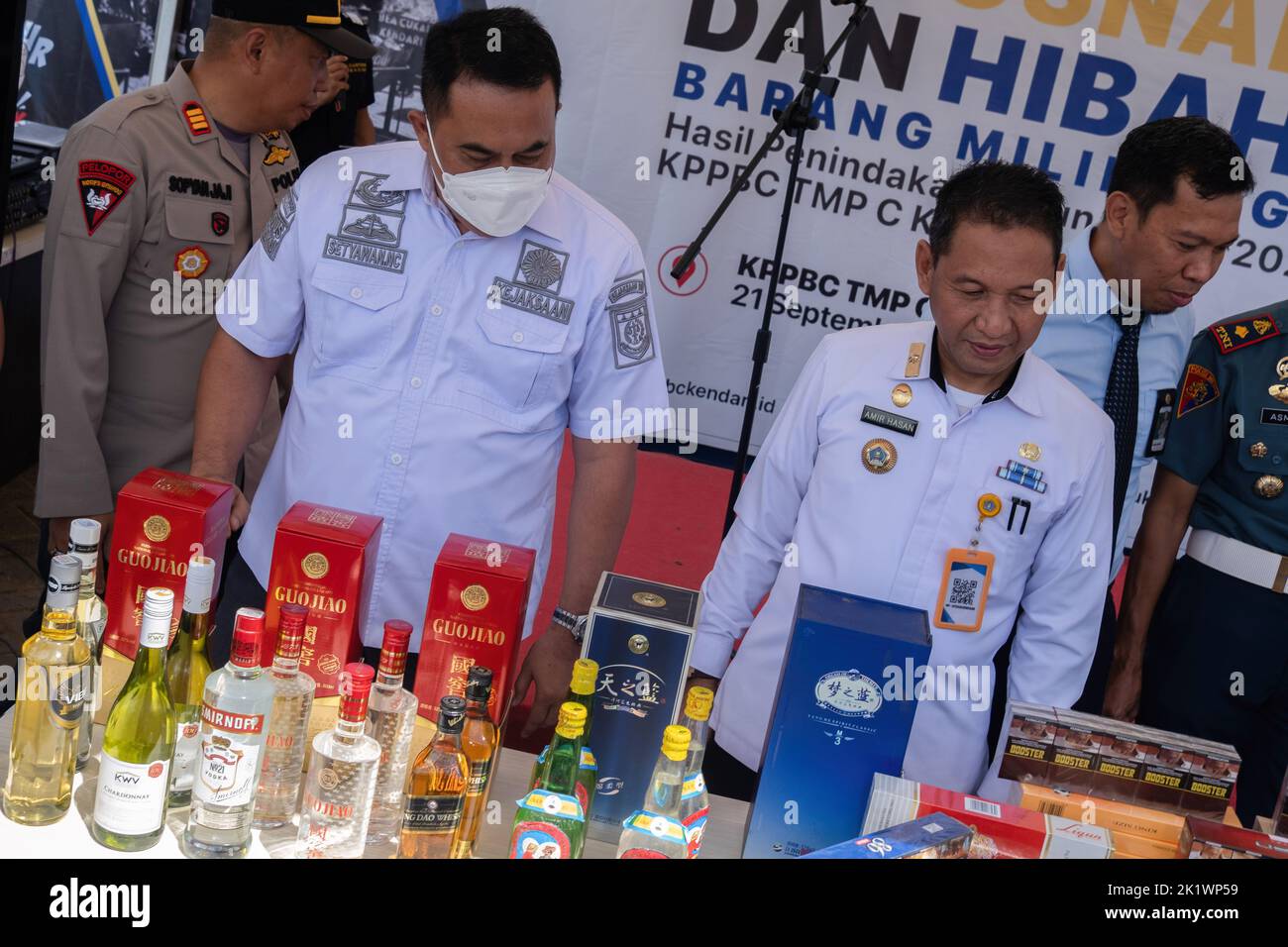 The confiscated goods that were exhibited before being destroyed were in the form of alcoholic beverages and cigarettes that did not comply with the provisions of the law Kendari Customs in the period July to September 2022 takes action against excisable goods that do not meet the provisions of the law originating from targeting, market operations, land and sea patrols. The goods resulting from the prosecution are then designated as state property (BMN) and have received approval from the Office of the State Property and Auction Service (KPKNL) to be destroyed. Stock Photo
