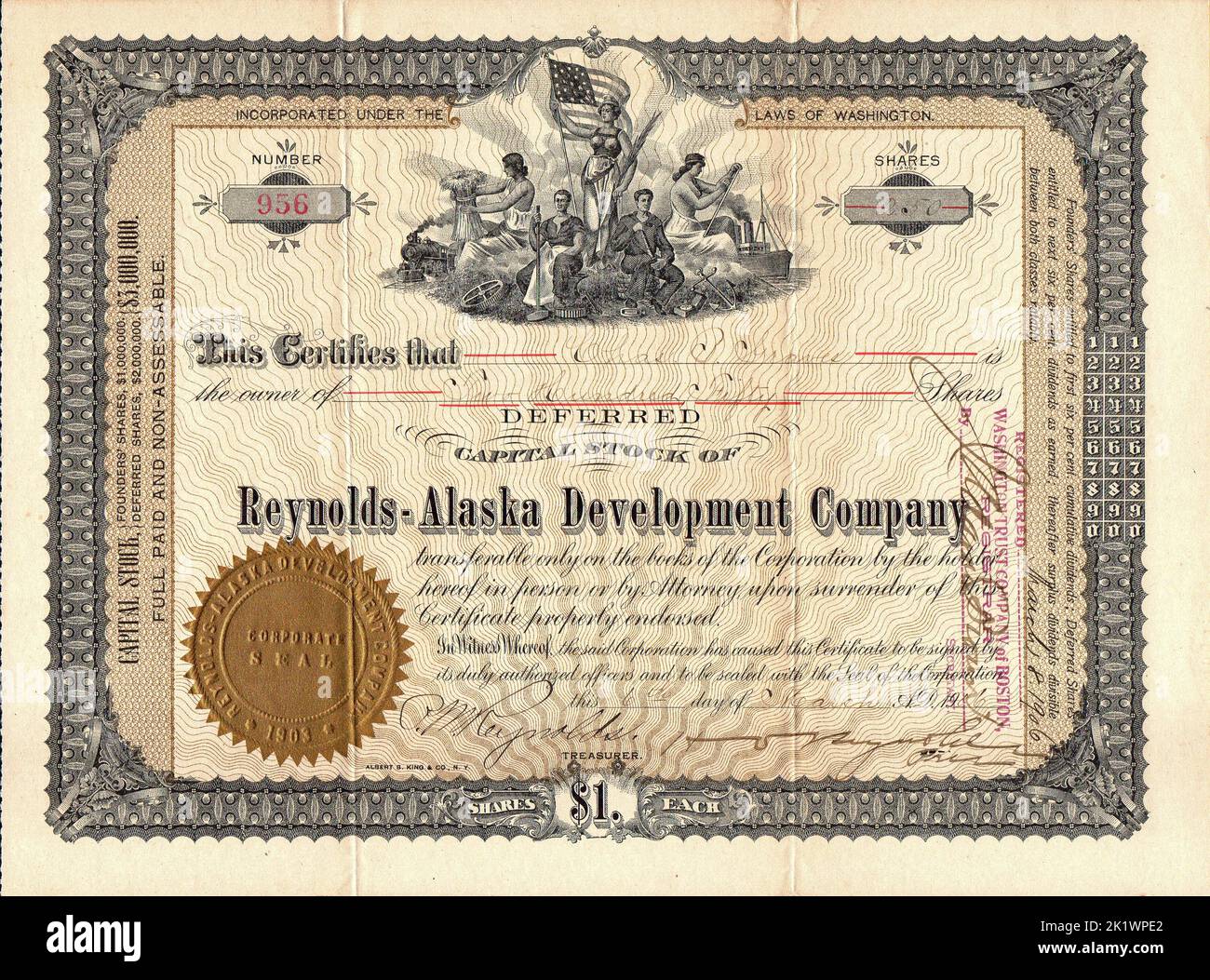 Genuine Stock Certificate from an Early Alaska Mining Company USA Stock Photo Alamy
