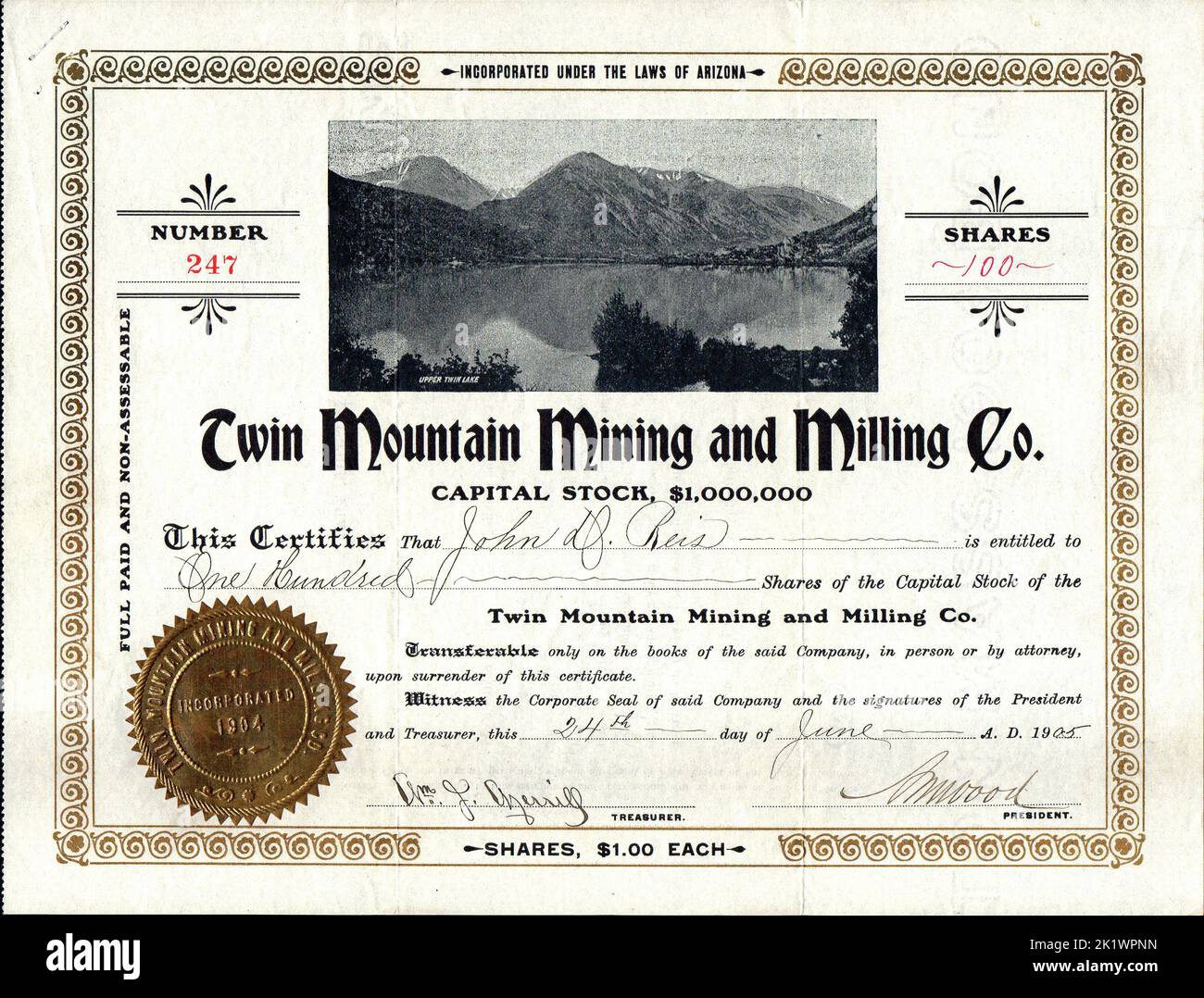 Genuine Stock Certificate from an Early Alaska Mining Company USA Stock Photo Alamy