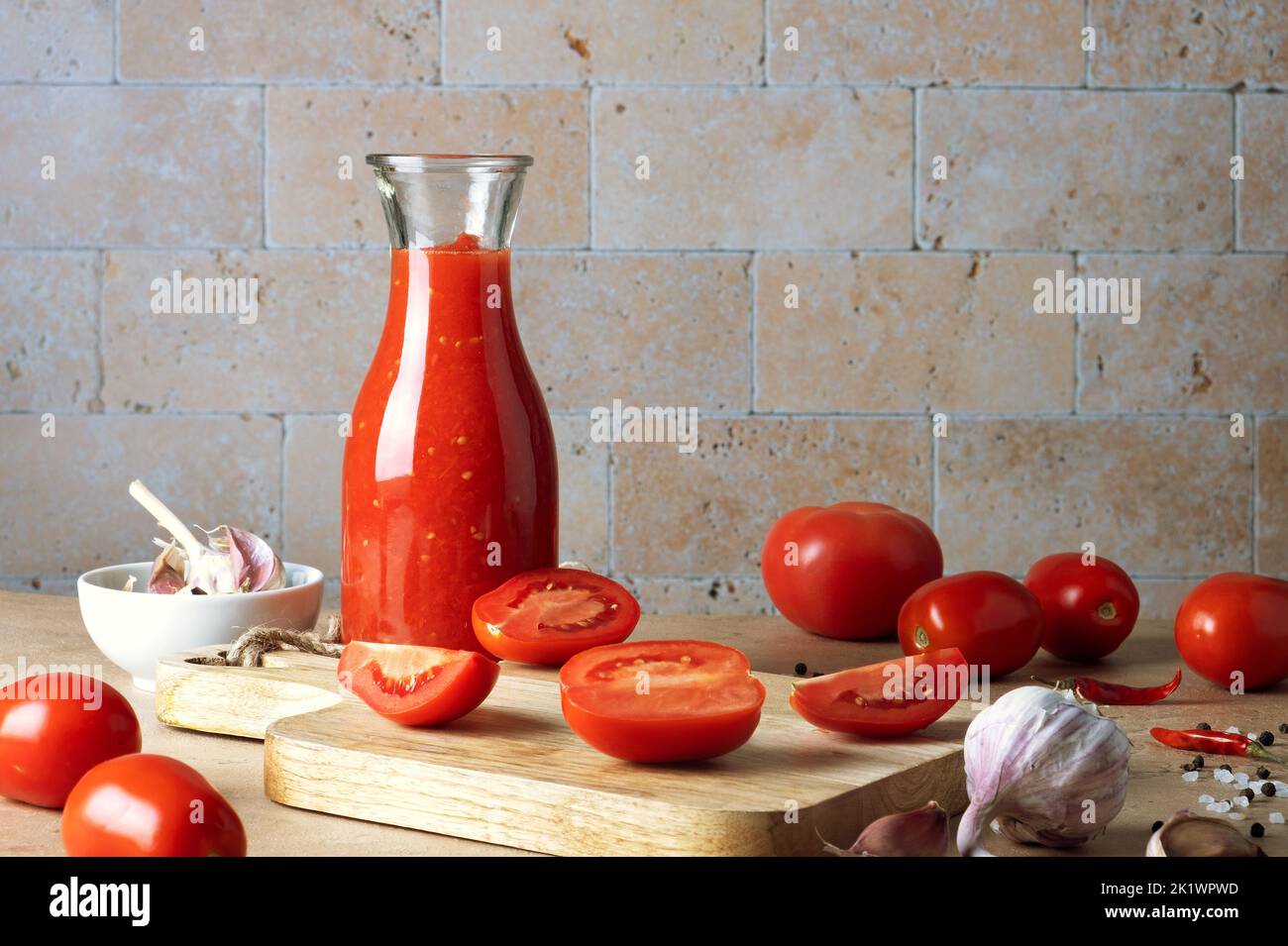 Ingredients for making homemade tomato sauce. Stock Photo