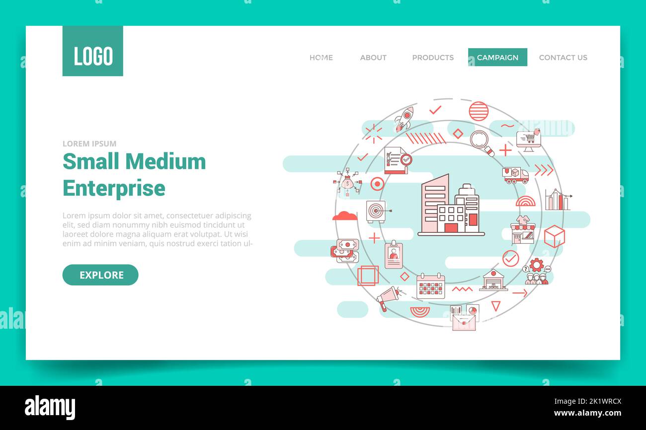 sme small medium enterprise concept with circle icon for website ...