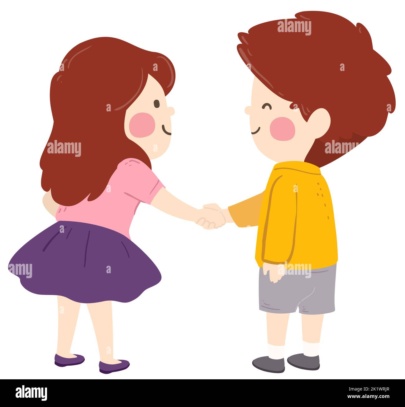 Illustration of a Kid Boy Shaking Hands with a Kid Girl Stock Photo