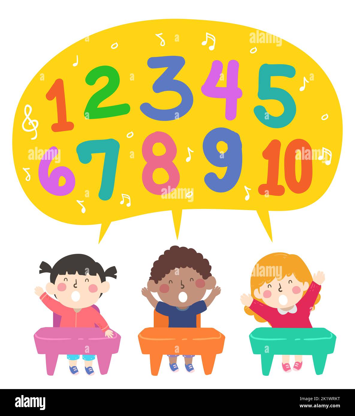 Illustration of Kids in Class Sitting Down and Singing Numbers Song Stock Photo