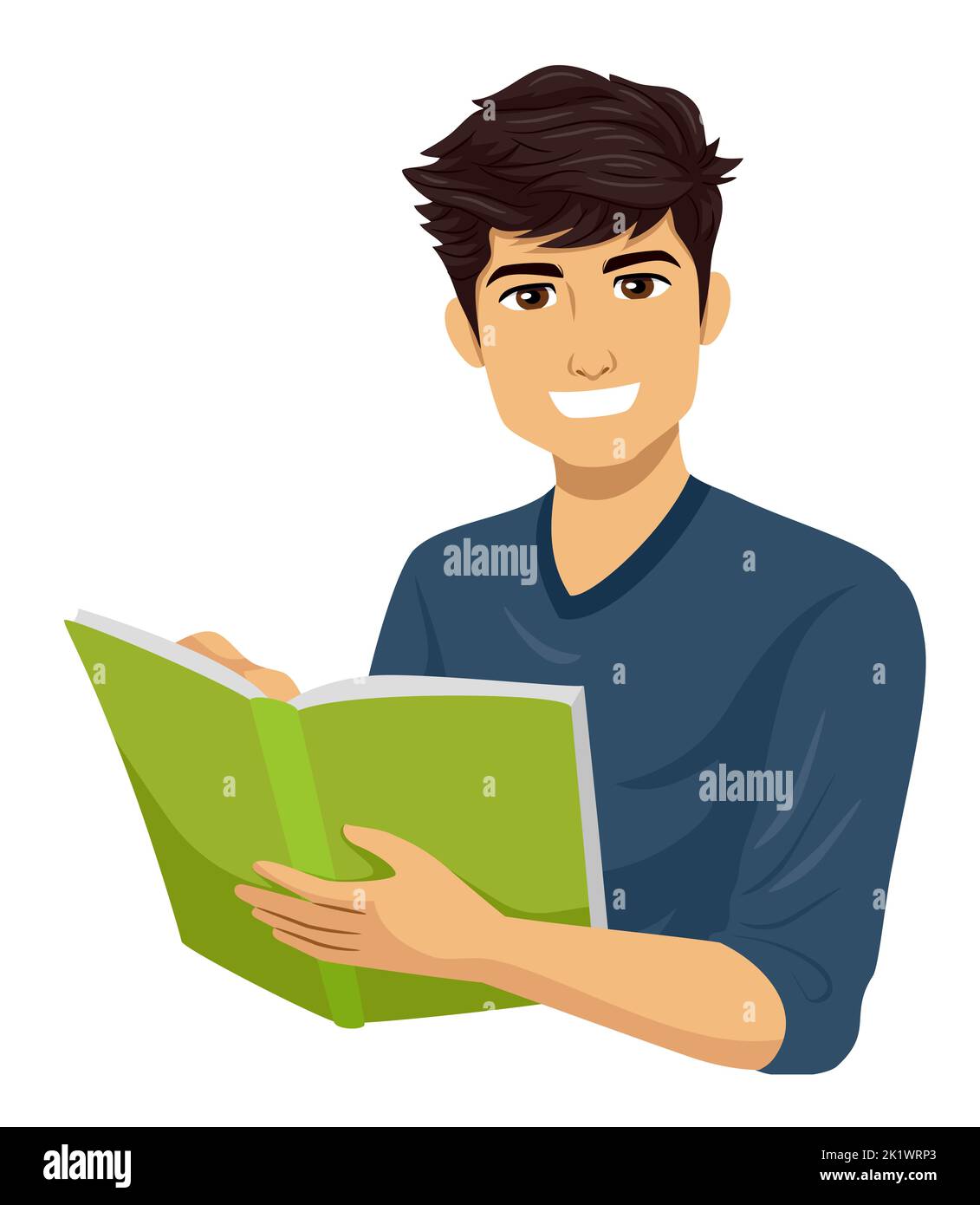 Illustration of Hispanic Teen Guy Student Holding a Book Stock Photo