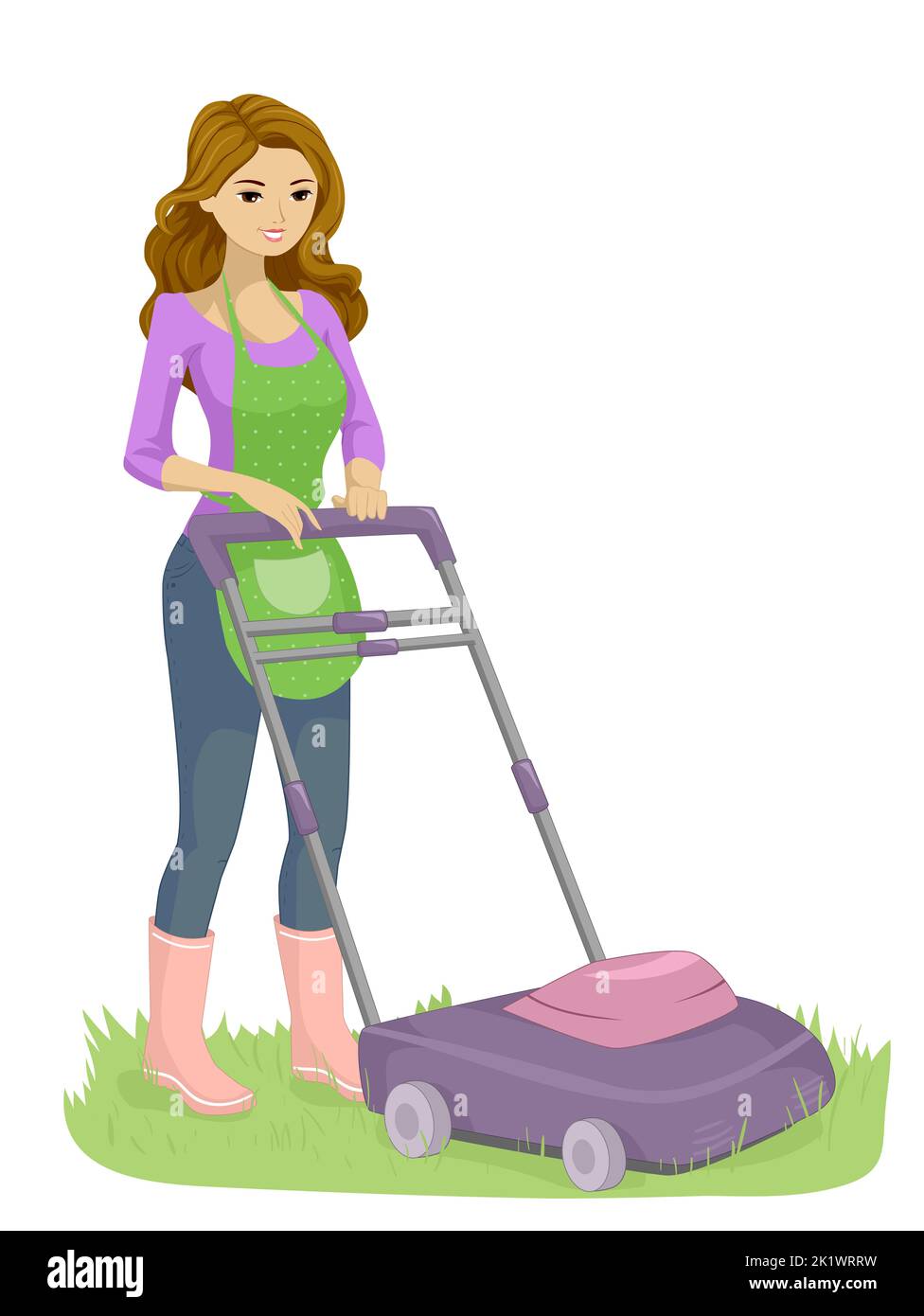 girl mowing lawn clipart free