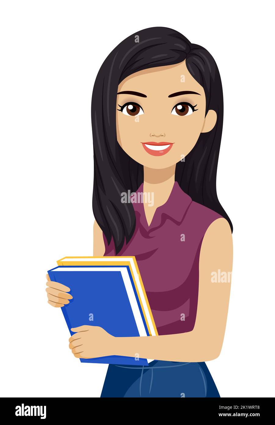 Illustration of South East Asian Teen Girl Student Holding Books Stock ...