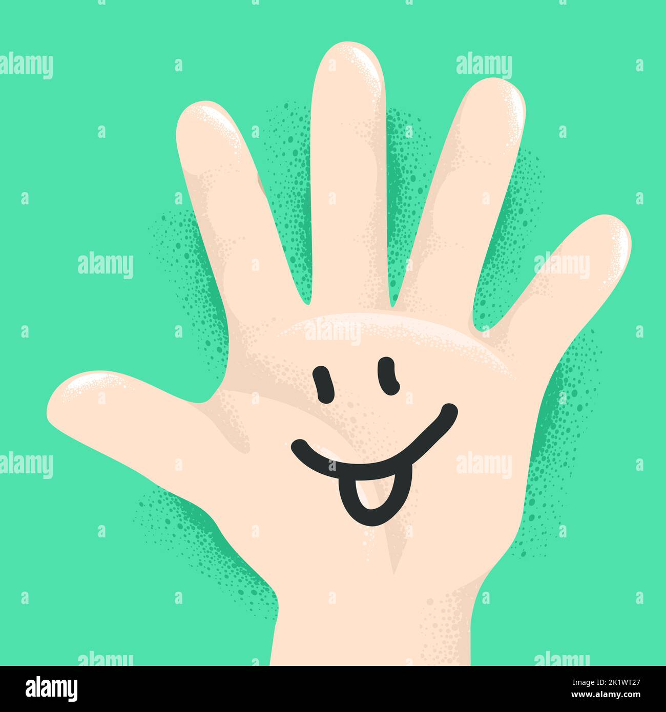 Illustration of a Hand of a Kid with Smile Doodle on Its Palm Stock Photo