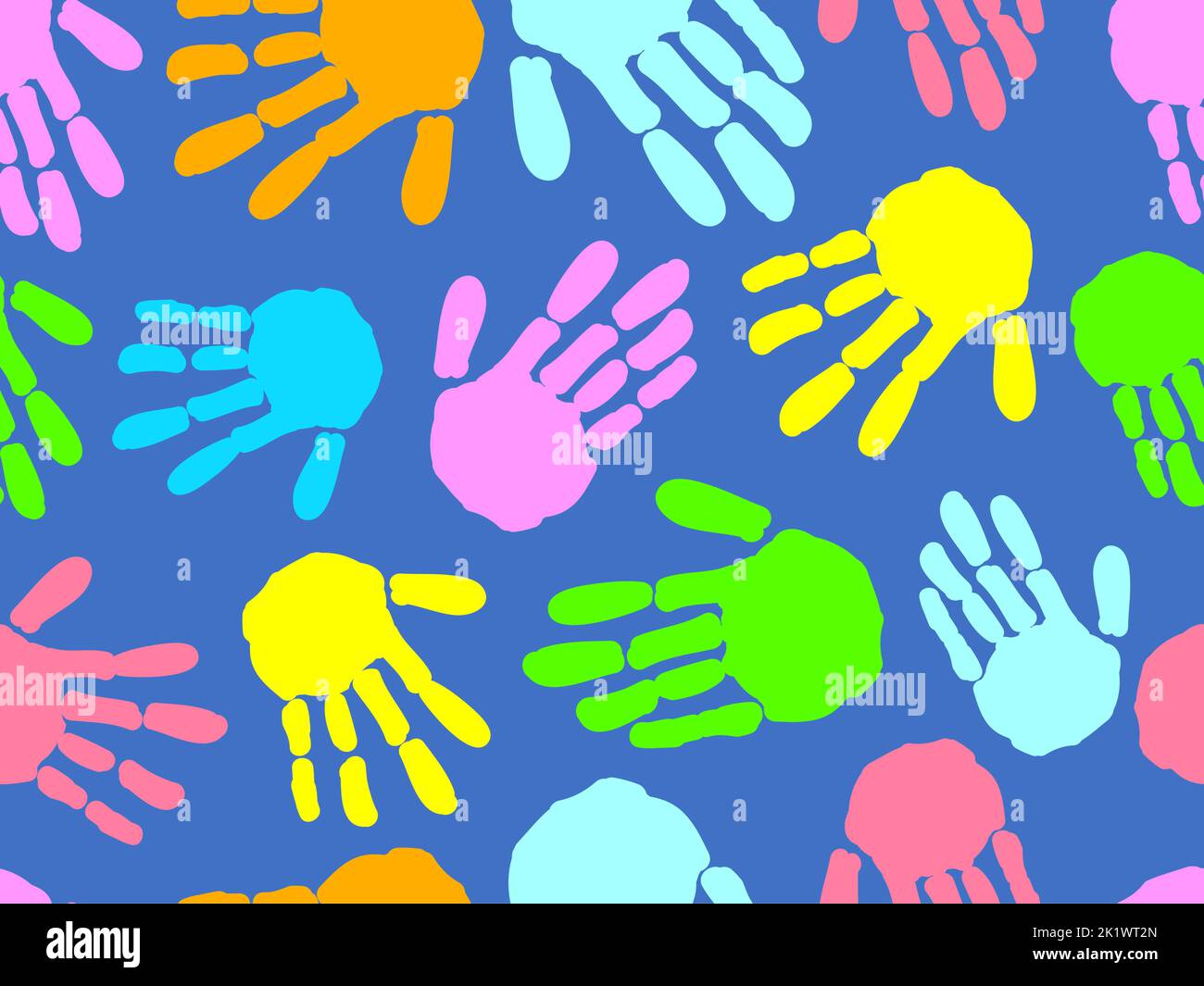 Seamless Background Illustration of Hand Prints of Different Colors. Diversity Stock Photo