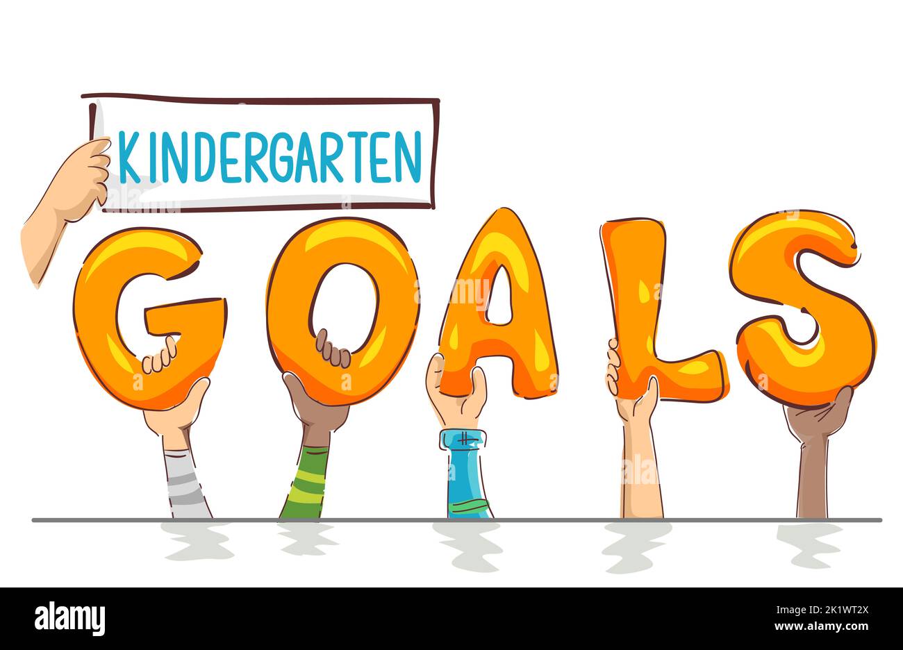 Illustration Of Hands Of Kids Holding Kindergarten Goals Stock Photo Illustration of hands of kids holding kindergarten goals stock photo